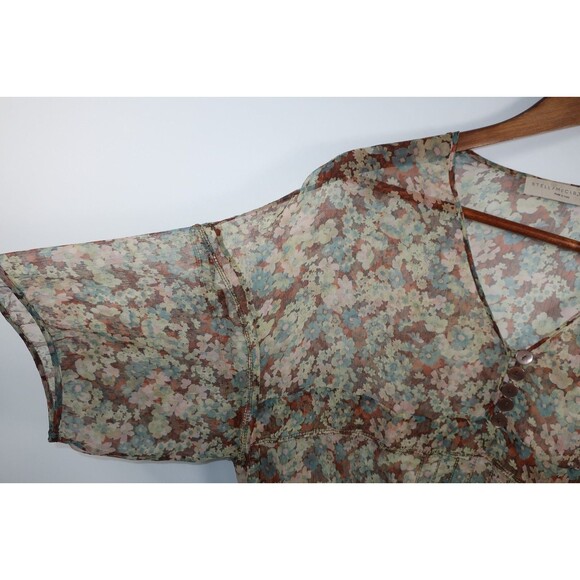 Stella McCartney Sheer Silk Blouse Size 36 Floral Cinched Waist Ruffles S  2 4 - Picture 12 of 13